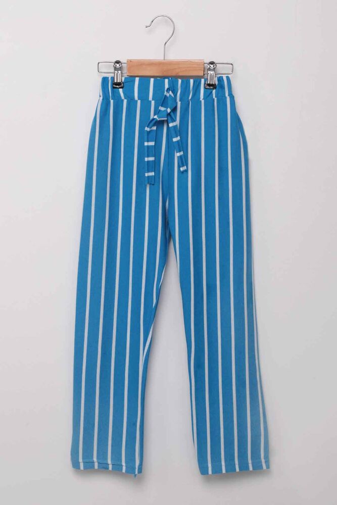 Beli Lastikli Çizgili Kız Çocuk Pantolon | Mavi