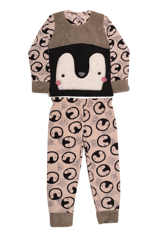 PİJAMOOD - Kız Çocuk Polar Pijama Takımı 7833 | Bej