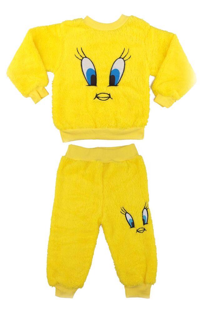 Kız Çocuk Pelüş Pijama Takımı | Sarı