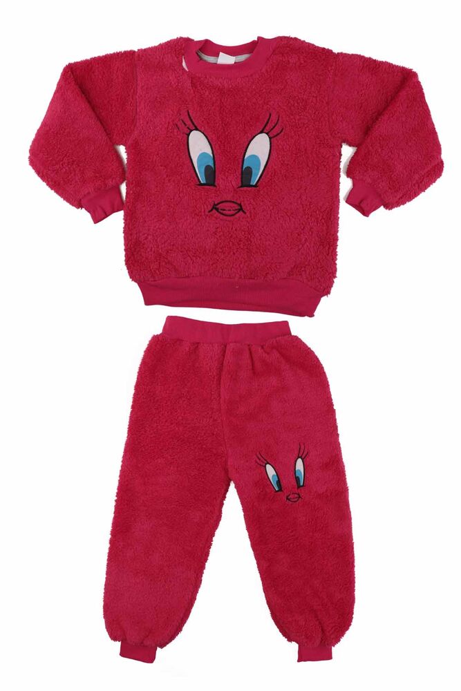 Kız Çocuk Pelüş Pijama Takımı | Fuşya