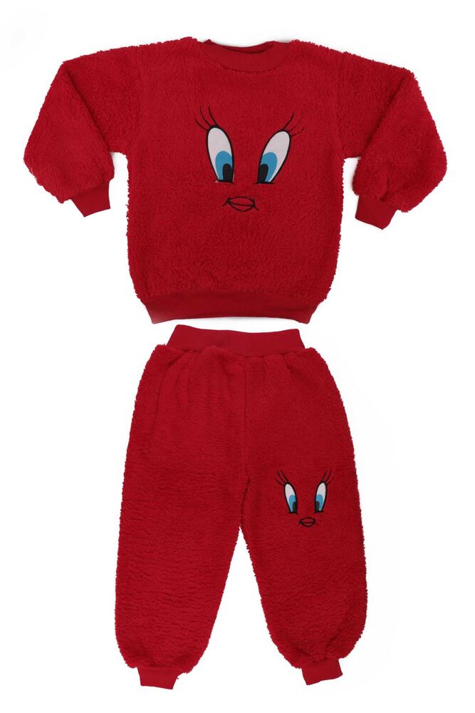 Kız Çocuk Pelüş Pijama Takımı | Kırmızı