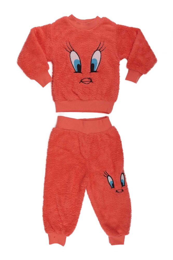Kız Çocuk Pelüş Pijama Takımı | Turuncu