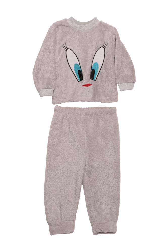 Kız Çocuk Pelüş Pijama Takımı | Gri