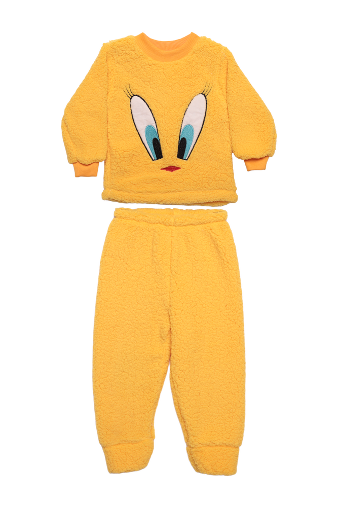 Kız Çocuk Pelüş Pijama Takımı | Koyu Sarı