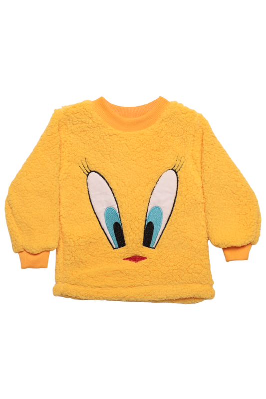 Kız Çocuk Pelüş Pijama Takımı | Koyu Sarı - Thumbnail