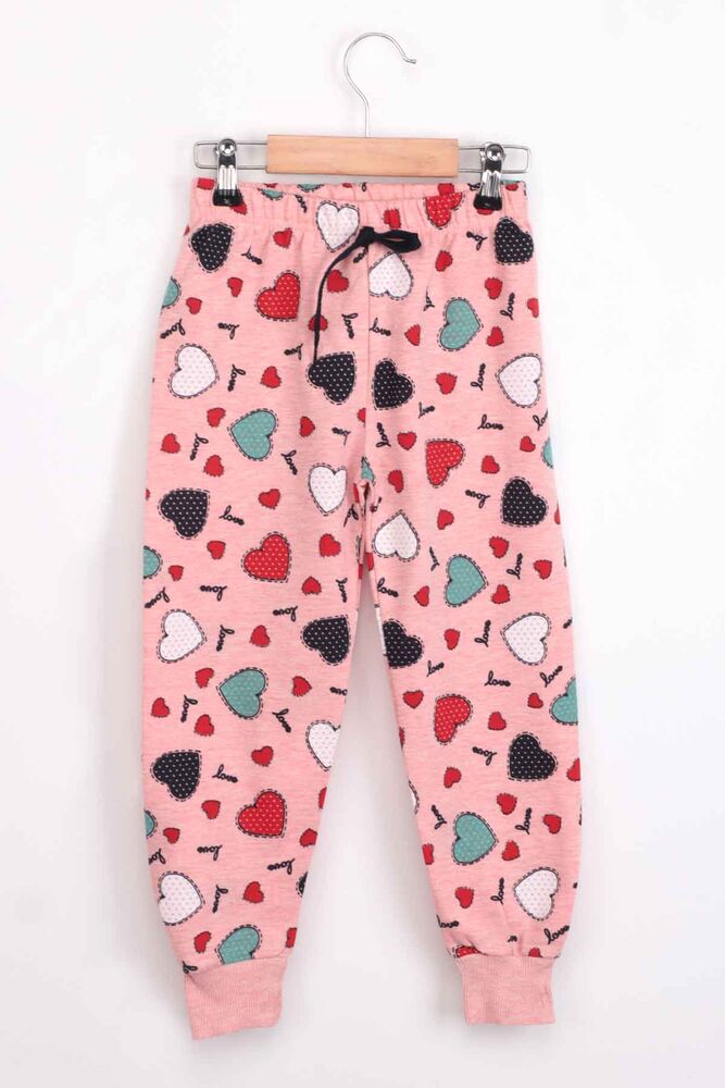 Kalp Desenli Desenli Kız Çocuk Pijama Takımı | Pudra