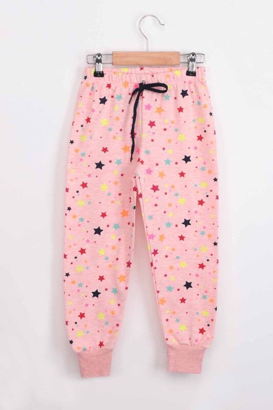 Yıldız Desenli Kız Çocuk Pijama Takımı | Pudra - Thumbnail