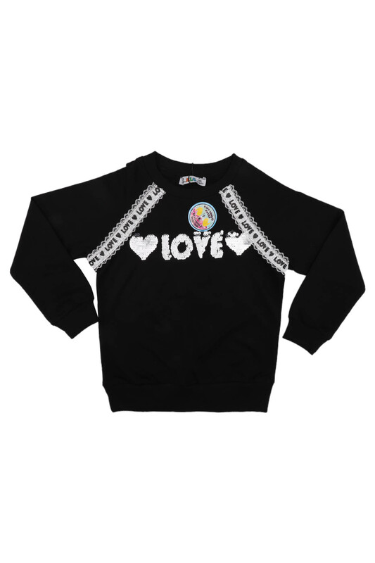 ALG - Yuvarlak Yakalı Pullu Kız Çocuk Sweat 69572 | Lacivert