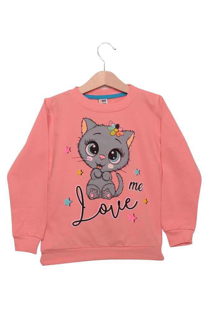 Kedi Baskılı Kız Çocuk Sweatshirt | Somon