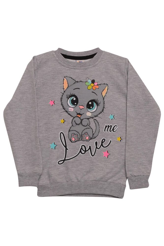 Kedi Baskılı Kız Çocuk Sweatshirt | Gri