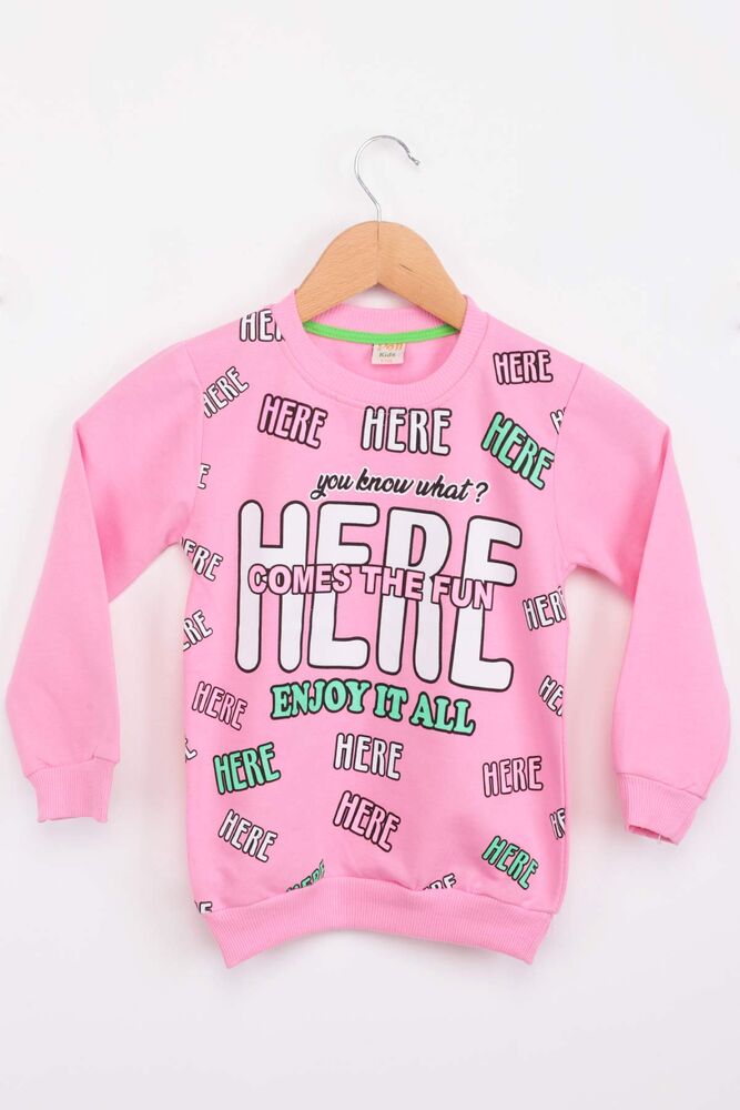 Yazı Baskılı Kız Çocuk Sweatshirt | Pembe