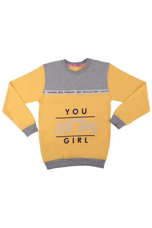 SİMİSSO - Fashion Yazı Baskılı Kız Çocuk Sweat 528 | Sarı