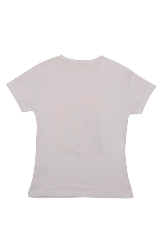 Baskılı Kız Çocuk Tshirt 0469 | Beyaz - Thumbnail