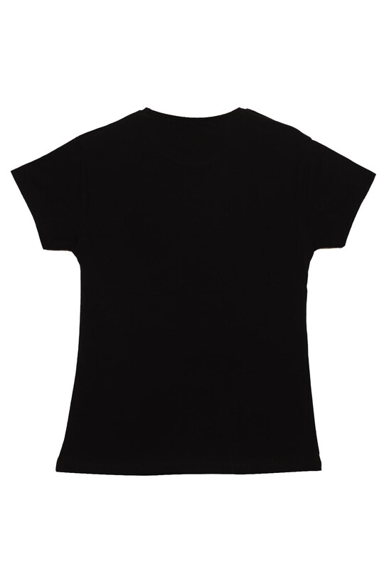Baskılı Kız Çocuk Tshirt 0469 | Siyah - Thumbnail