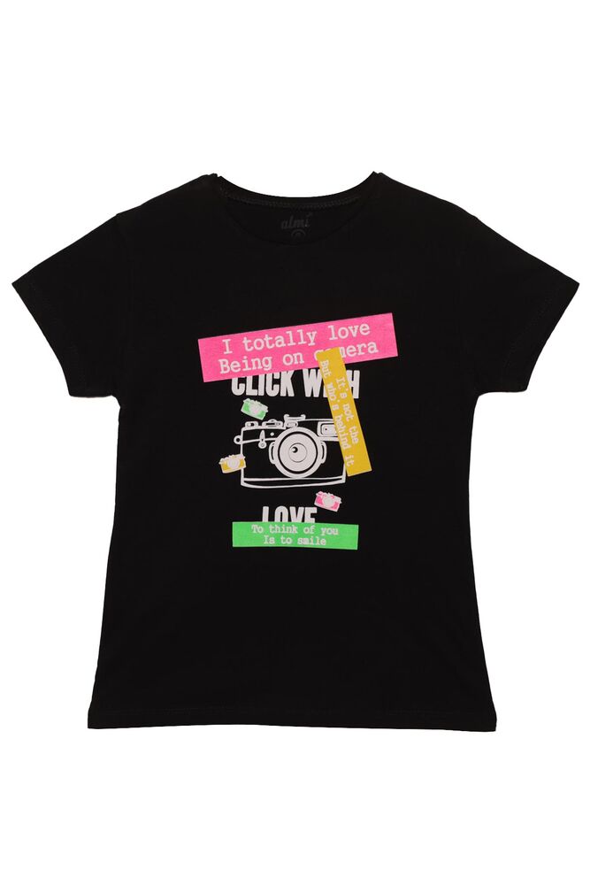 Baskılı Kız Çocuk Tshirt 0438 | Siyah