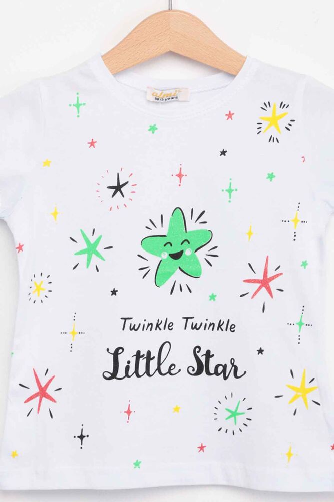 Little Star Baskılı Kız Çocuk Tshirt | Beyaz