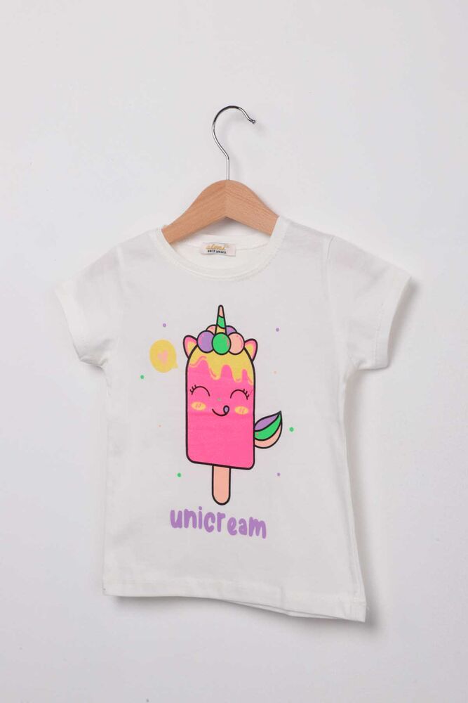 Unicream Dondurma Baskılı Kız Çocuk Tshirt | Krem