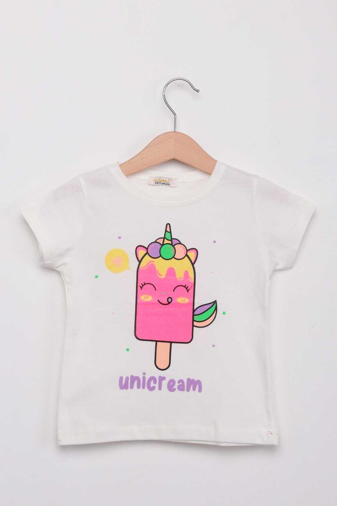 Unicream Dondurma Baskılı Kız Çocuk Tshirt | Krem