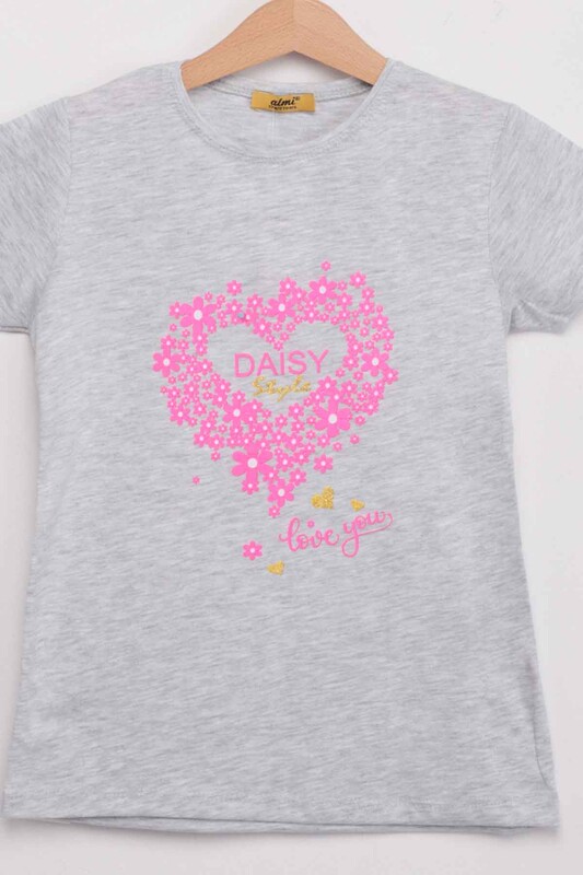 Daisy Style Baskılı Kız Çocuk Tshirt | Gri - Thumbnail