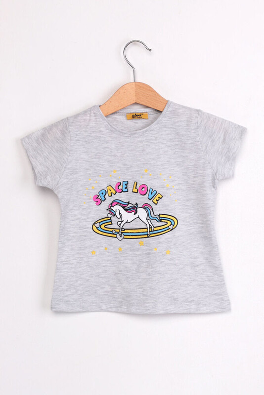Çocuk Space Love Baskılı Tshirt | Gri - Thumbnail
