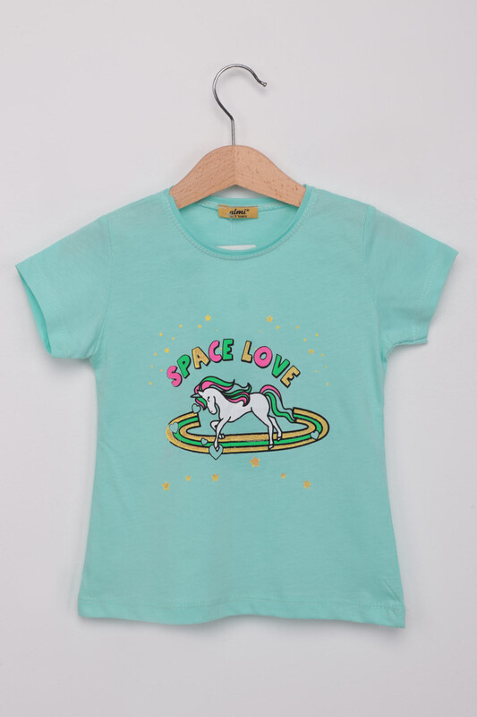 ALMİ - Çocuk Space Love Baskılı Tshirt | Su Yeşili