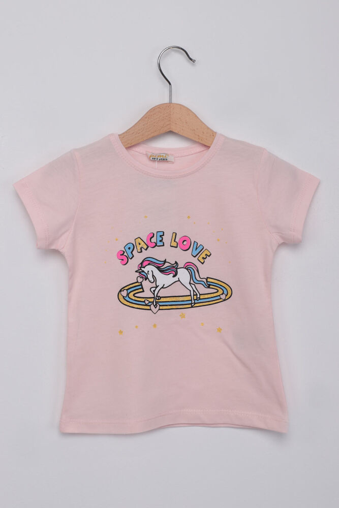 Çocuk Space Love Baskılı Tshirt | Pudra