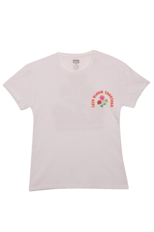 ALMİ - Baskılı Kız Çocuk Tshirt 3214 | Beyaz