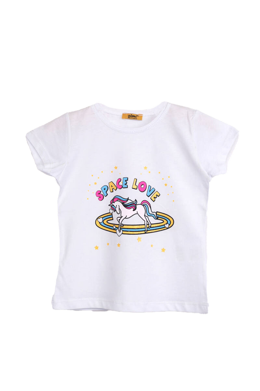 ALMİ - Çocuk Space Love Baskılı Tshirt | Beyaz