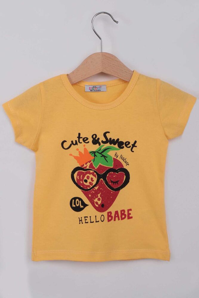Hello Baskılı Simli Kız Çocuk Tshirt | Sarı