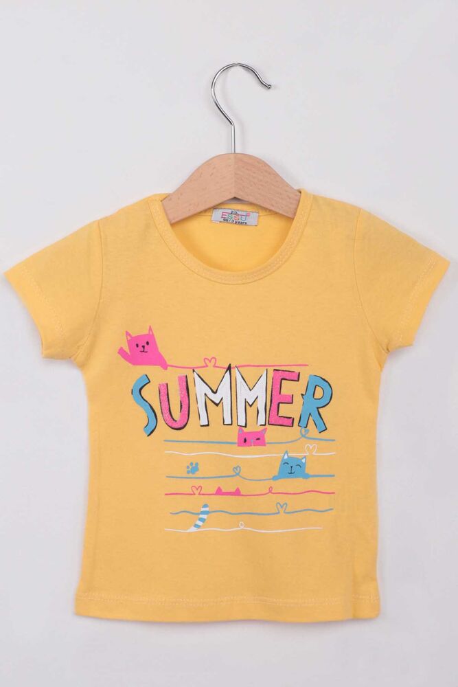 Summer Baskılı Simli Kız Çocuk Tshirt | Sarı
