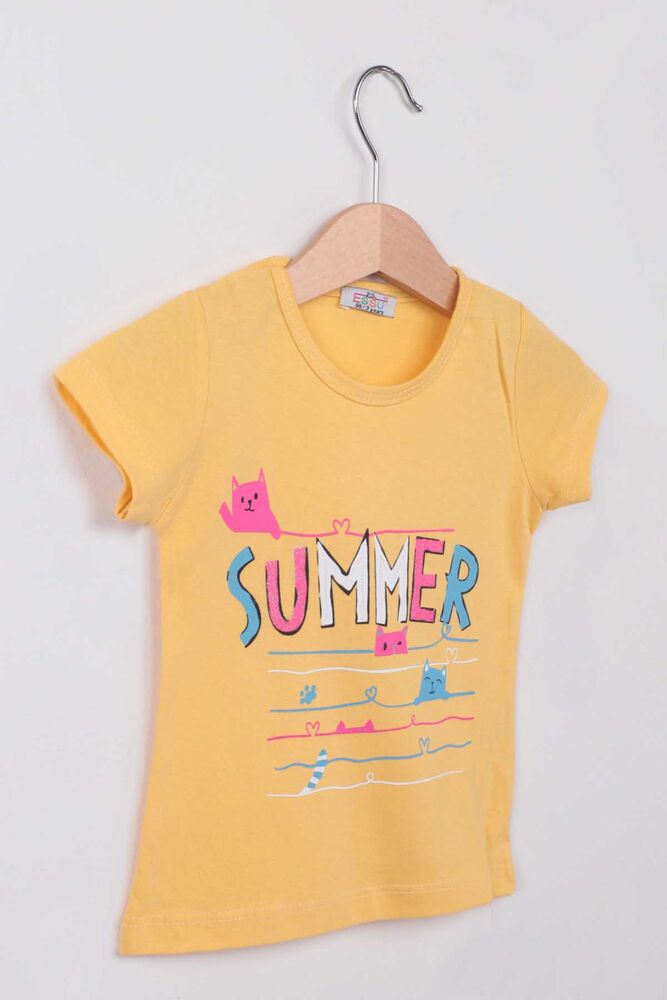 Summer Baskılı Simli Kız Çocuk Tshirt | Sarı