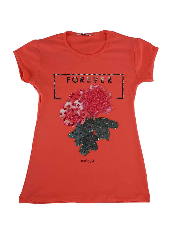 Taş Süslemeli Çocuk T-Shirt 4008 | Nar Çiçeği