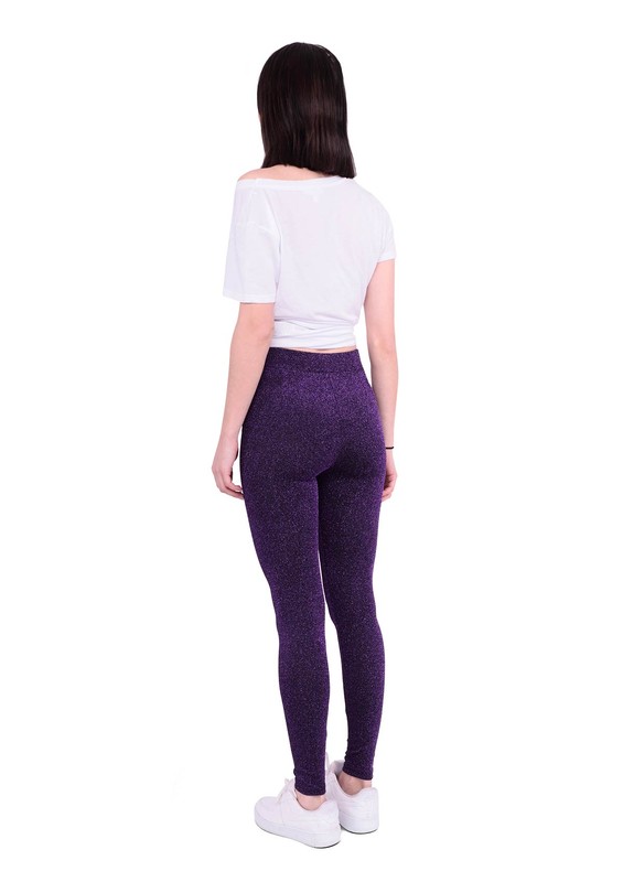 Lady Hürrem Elastice Waist Glittery Leggings 2072 | Purple - Thumbnail
