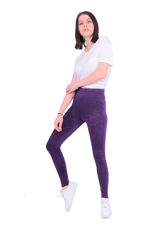 Lady Hürrem Elastice Waist Glittery Leggings 2072 | Purple - Thumbnail