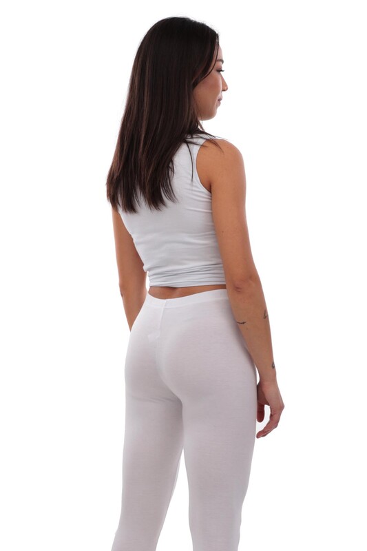 Mary Lux Elastic Waist Plain White Fitness Leggings 602 | White - Thumbnail