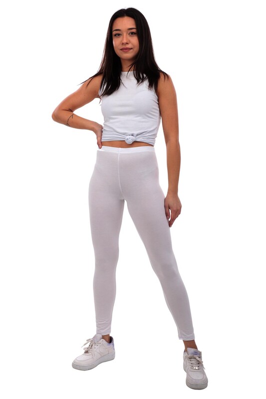 Mary Lux Elastic Waist Plain White Fitness Leggings 602 | White - Thumbnail