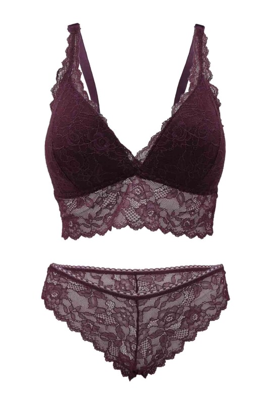 Cansoy Laced Unsupported Bra Set 301 | Purple - Thumbnail