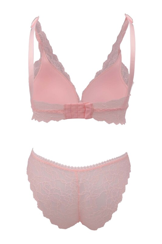 Cansoy Laced Unsupported Bra Set 301 | Pink - Thumbnail