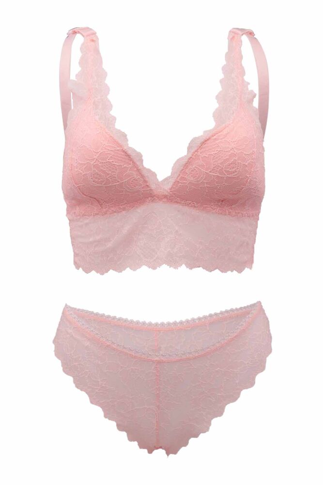 Cansoy Laced Unsupported Bra Set 301 | Pink