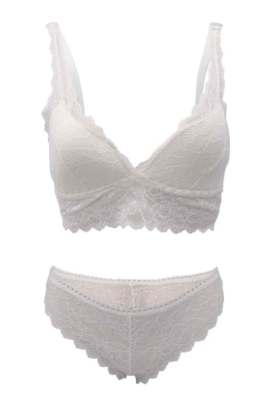 Cansoy Laced Unsupported Bra Set 301 | Ecru - Thumbnail