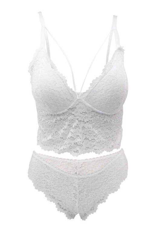 Cansoy Laced Bralette Bra Set 313 | Ecru - Thumbnail