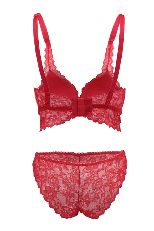 Cansoy Laced Unsupported Bra Set 301 | Red - Thumbnail