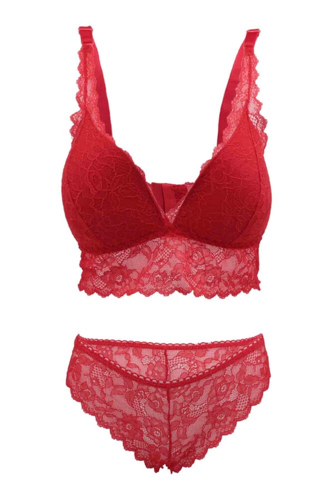 Cansoy Laced Unsupported Bra Set 301 | Red