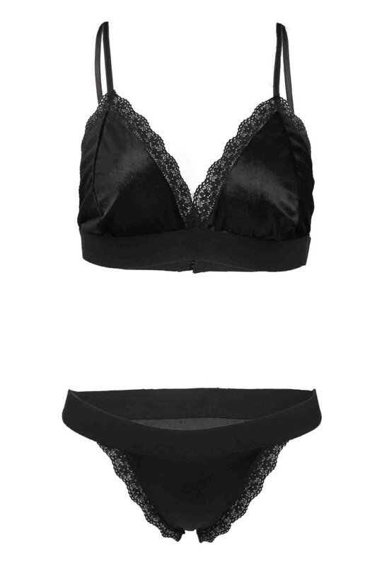 Cansoy Laced Unsupported Bra Set 320 | Black - Thumbnail