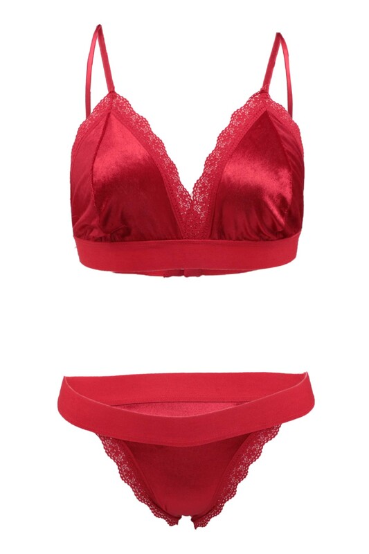 Cansoy Laced Unsupported Bra Set 320 | Red - Thumbnail