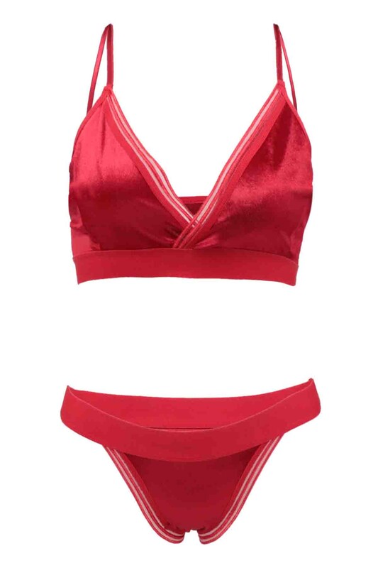 Cansoy Transparent Unsupported Bra Set 321 | Red - Thumbnail