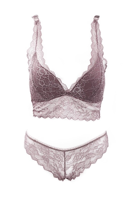 CANSOY Women's Lace Bralet Unsupported Bra and Panty Set