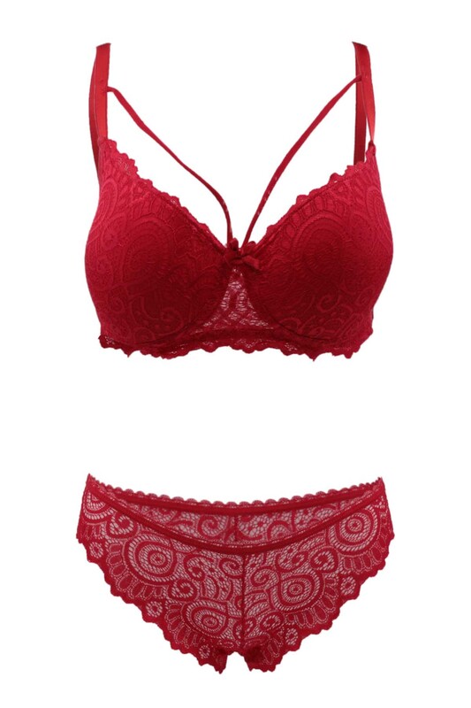 Fulyam Supported Laced Bra Set | Red - Thumbnail