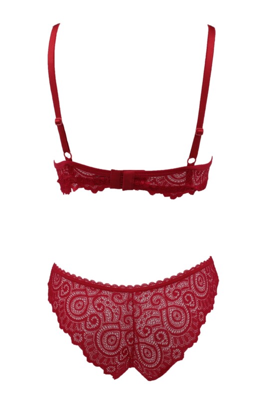 Fulyam Supported Laced Bra Set | Red - Thumbnail