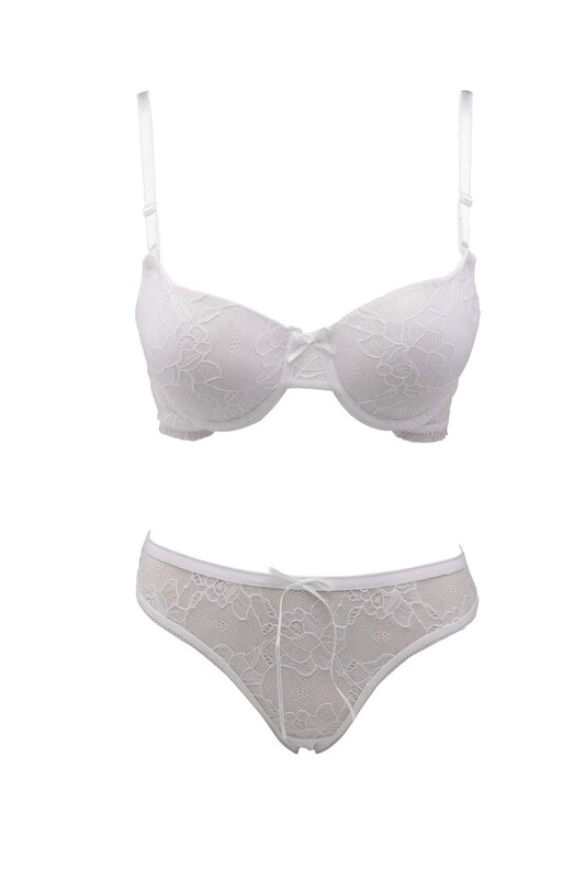 Laced Supported Bra Set 302 | White - Thumbnail